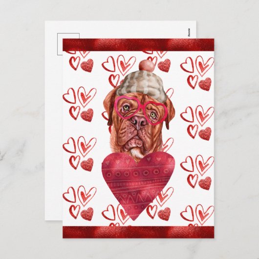 マスティフフランスのハートドッグ恋人バレンタインギフト シーズンポストカード (正面/裏面)