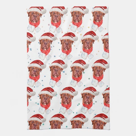 マスティフフランスの犬がクリスマスを育てる キッチンタオル (縦)
