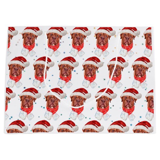 マスティフフランスの犬がクリスマスを育てる ラージペーパーバッグ (正面)