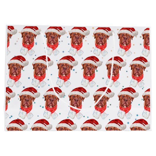 マスティフフランスの犬がクリスマスを育てる ラージペーパーバッグ (裏面)