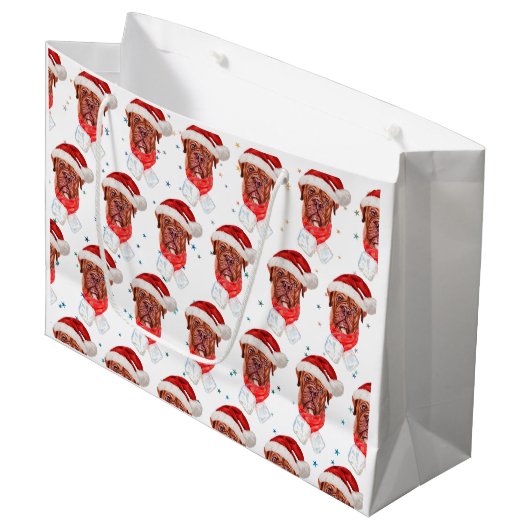 マスティフフランスの犬がクリスマスを育てる ラージペーパーバッグ (正面アングル)