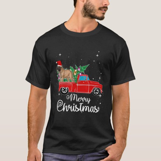 マスティフ乗りレッドトラッククリスマス Tシャツ (正面)