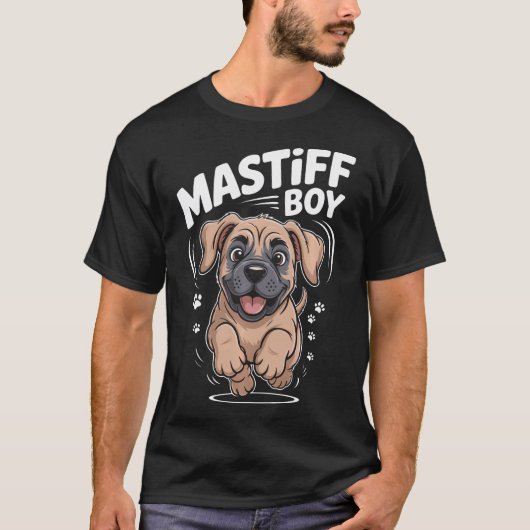 マスティフ好きの男性向け かわいい漫画デザイン Tシャツ (正面)