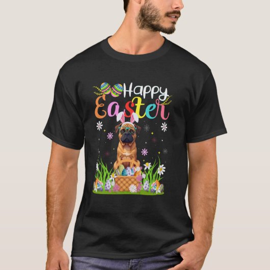 マスティフ犬のイースターエッグハントウサギの耳のイースター Tシャツ (正面)