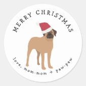 マスティフ犬のクリスマスギフトシール ラウンドシール (正面)