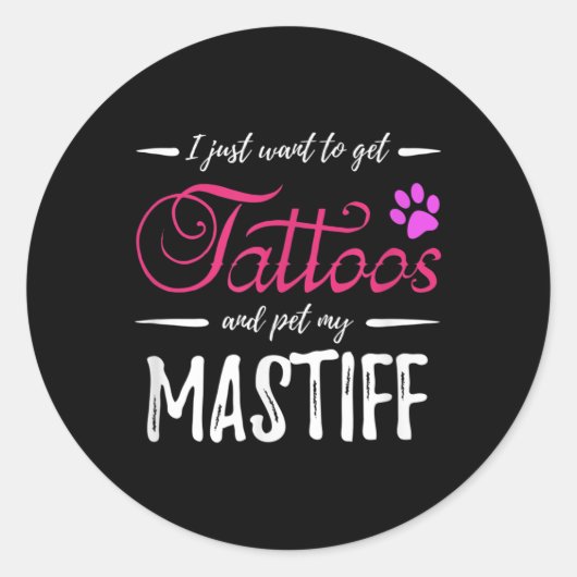 マスティフ犬の恋人タトゥーおもしろい犬ママのギフトアイディア ラウンドシール (正面)