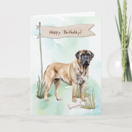 マスティフ犬は誕生日標識の下でアウトドアを育てる カード (正面)