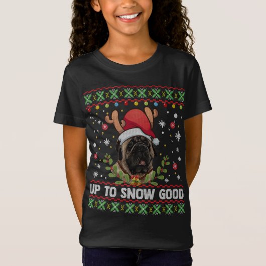 マスティフ犬トナカイの醜いクリスマスセーター Tシャツ (正面)