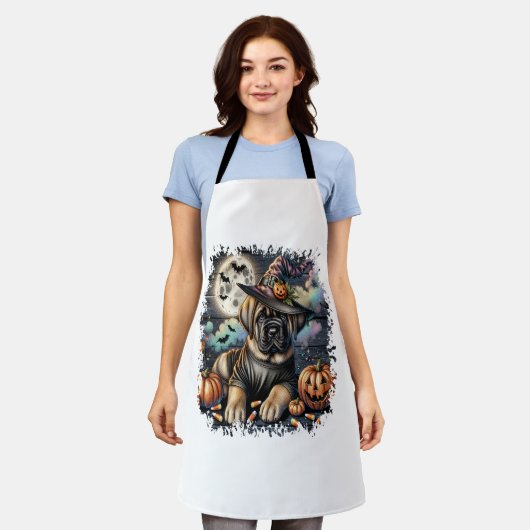 マスティフ犬ハロウィーン広場 エプロン (着用した状態)