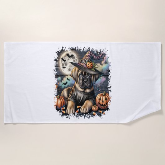 マスティフ犬ハロウィーン広場 ビーチタオル (正面)