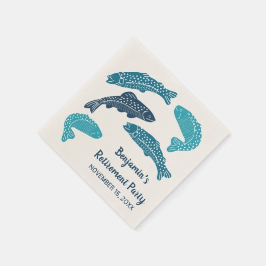 マスパーソナライズされたフィッシュリタイアメントパーティー スタンダードカクテルナプキン (角)