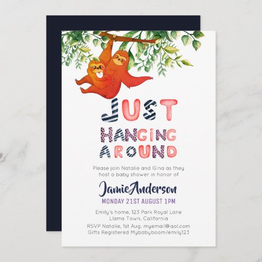 マスロスジャストぶら下がったブルーのまわりに男の赤ちゃん 招待状 (正面/裏面)