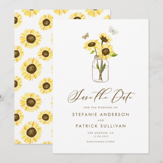 マスンジャーにひまわりを飾った結婚式の案内 招待状 (正面/裏面)