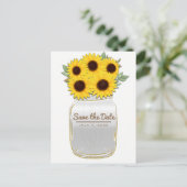 マスンジャーに入ったひまわり ラスティック シック セーブ・ザ・デート 案内ポストカード (スタンド正面)