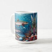 マス付き水中シーン コーヒーマグカップ (正面左)