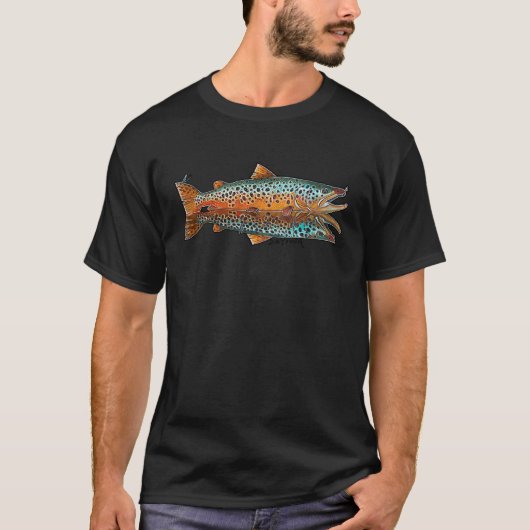 マス茶マス釣り釣り釣りフィッシャーマンマス魚 Tシャツ (正面)