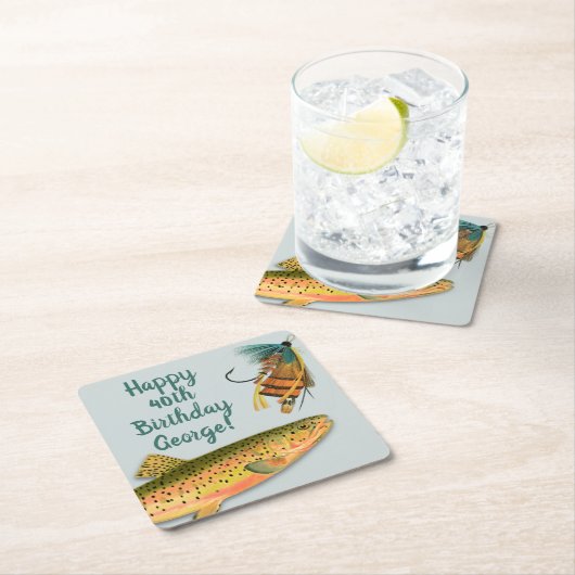 マス釣り大人誕生日 パーソナライズされた スクエアペーパーコースター (インサイチュ)