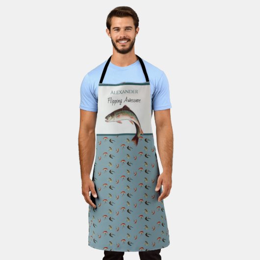 マス釣り漁師が4月を振素晴らしる エプロン (着用した状態)