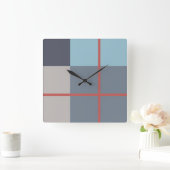 マス青灰色コットンシードオレンジレッドパターン スクエア壁時計 (ホーム)