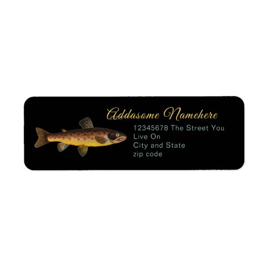 マス魚ヴィンテージ水彩模様 ラベル (正面)