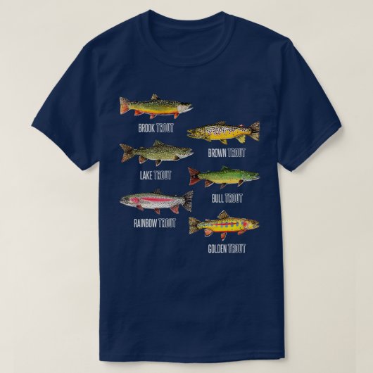 マス魚種の種類魚釣り Tシャツ (デザイン正面)