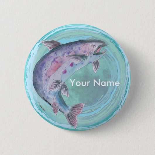 マス魚釣りピンボタン 缶バッジ (正面)