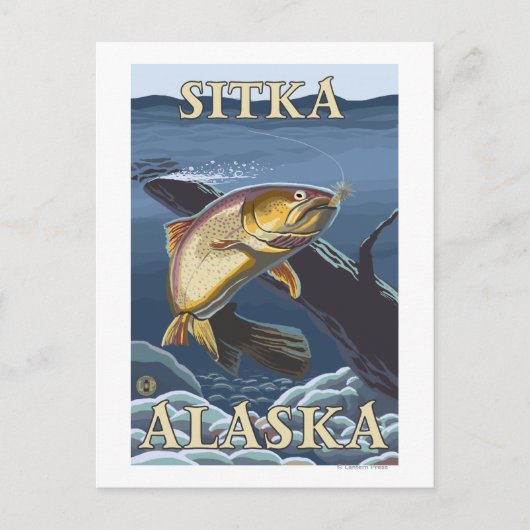 マス魚釣り断面 – アラスカ，シトカ ポストカード (正面)