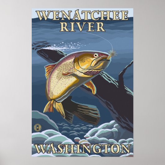 マス魚釣り断面 – Wenatchee River, W ポスター (正面)