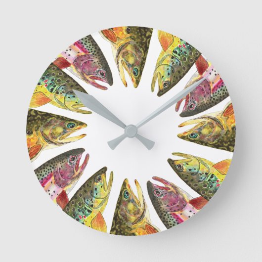 マス魚釣り時計 ラウンド壁時計 (正面)