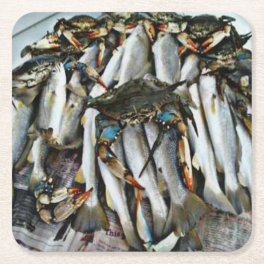 マス&カニコースター スクエアペーパーコースター (正面)