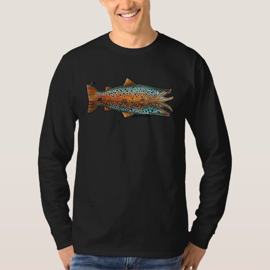 マス ブラウンマス フライフィッシング 釣り人 マス 魚 Tシャツ (正面)