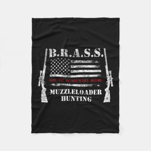 マズルローダーアクセサリーライフル米国国旗の鹿の炎 フリースブランケット (正面)