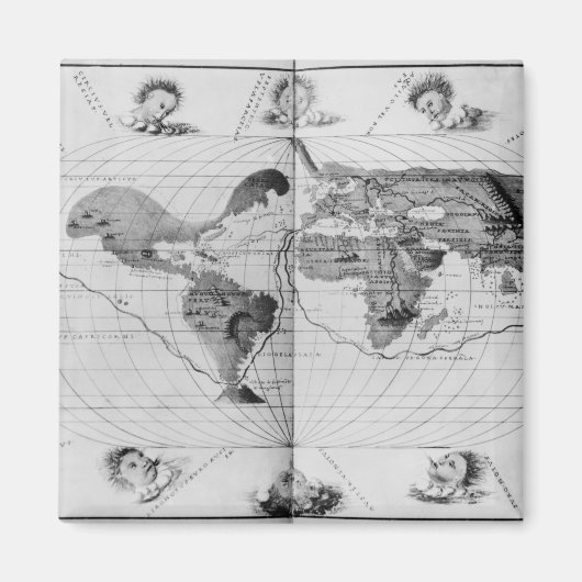 マゼランの世界航海を追跡する世界地図 マグネット (正面)