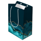 マゼルトフシックティール(緑がかった色)金ゴールドパーソナライズされたバルミツワー ミディアムペーパーバッグ (裏面アングル)