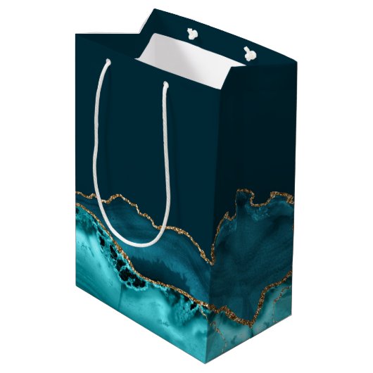 マゼルトフシックティール（緑がかった色）金ゴールドパーソナライズされたバルミツワー ミディアムペーパーバッグ (裏面アングル)