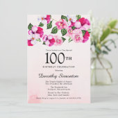 マゼンかわいらしタピンクホワイトフローラ100誕生日 招待状 (スタンド正面)