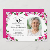 マゼンかわいらしタピンクホワイト写真70誕生日 招待状 (正面/裏面)