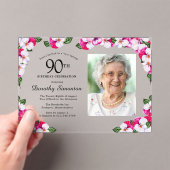 マゼンかわいらしタピンクホワイト写真90誕生日 アクリル招待状 (インサイチュ (ポータブル))