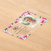 マゼンかわいらしタピンクホワイト写真90誕生日 アクリル招待状 (レイダウン)