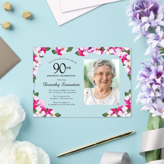 マゼンかわいらしタピンクホワイト写真90誕生日 アクリル招待状 (インサイチュ (ウェディング))