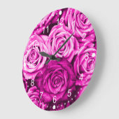 マゼンかわいらしタピンクローズフラワーブーケ ラージ壁時計 (傾斜)