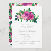 マゼンかわいらしタ色の花ブライダルシャワー 招待状 (正面/裏面)