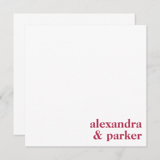 マゼンはっきりしたタミニマルタイポグラフィカップル名 ノートカード (正面/裏面)