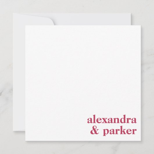 マゼンはっきりしたタミニマルタイポグラフィカップル名 ノートカード (正面)
