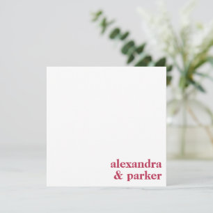 マゼンはっきりしたタミニマルタイポグラフィカップル名 ノートカード