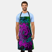 マゼンはっきりしたタ抽象芸術グルーヴィ液体アートスワール エプロン (着用した状態)