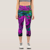 マゼンはっきりしたタ抽象芸術グルーヴィ液体アートスワール カプリレギンス (正面)