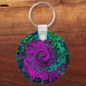 マゼンはっきりしたタ抽象芸術グルーヴィ液体アートスワール キーホルダー (正面)