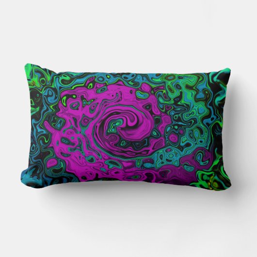 マゼンはっきりしたタ抽象芸術グルーヴィ液体アートスワール ランバークッション (正面)