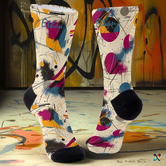 マゼンはっきりしたタ、オレンジ、ティール(緑がかった色)の抽象芸術ソックス ソックス